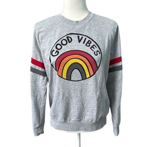 Good Vibes Rainbow Graphic Sweatshirt Gray Size Large